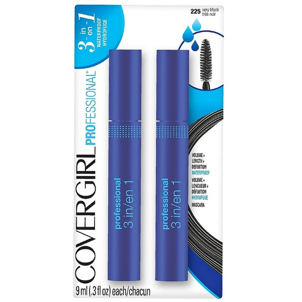 CoverGirl Professional 3in1 Waterproof Mascara, Very Black [225] 2 ea