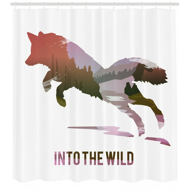 Fox Shower Curtain Jumping Fox Silhouette With Woodland Wilderness Hunting Design Survival Theme Fabric Bathroom Set With Hooks Lavender Brown Coral By Ambesonne Walmart Com Walmart Com