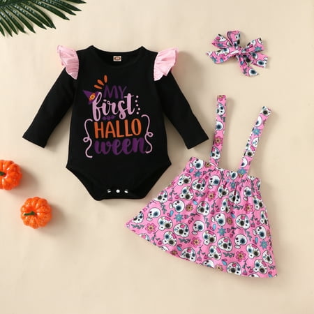 

SYNPOS Baby Girl Clothes Newborn Long Sleeve Tops & Suspender Skirt & Headband Sets Long Sleeve Tops Set Infant Fall Winter Outfit