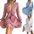 thumbnail image 1 of Womens Deep V Neck Chiffon Dress, Elegant Mini Short Swing Dresses, 1 of 5