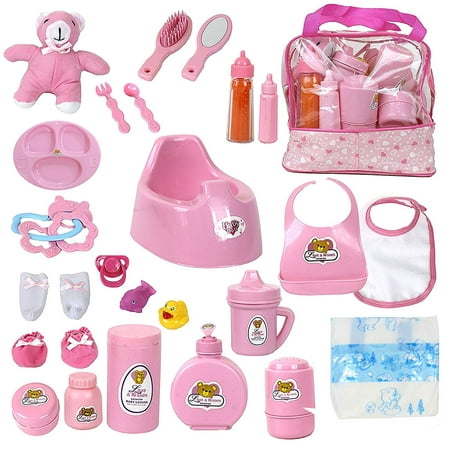 Baby Doll Diaper Bag Set, Doll Feeding Set with Baby Doll Accessories Includes Doll