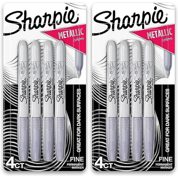 SHARPIE 39109PP Metallic Permanent Markers, Fine Point, Silver, 4 Count (Pack of 2)