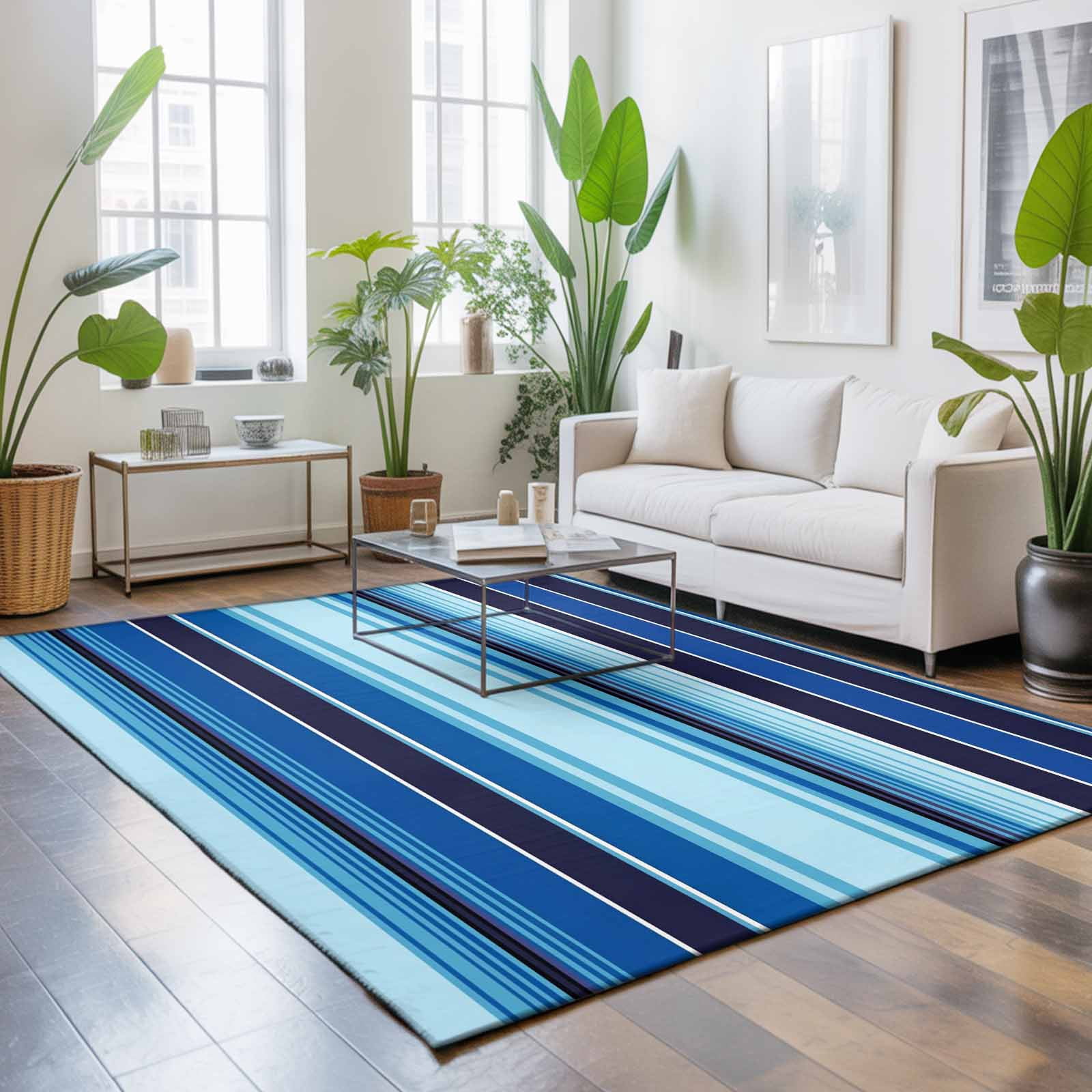 Area Rugs 5'x7', Mexican Style Carpet Runner Indoor Outdoor Rugs Home Decor Aesthetic, Colorful Mexico Stripes Ombre Blue Non Slip Mats Washable Accent Rug for Living Room Bedroom