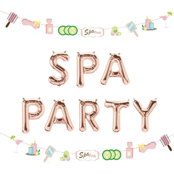 Spa Theme Party Decoration Set - Rose Gold Letter Balloon Banner Wall Background Hanging Combination