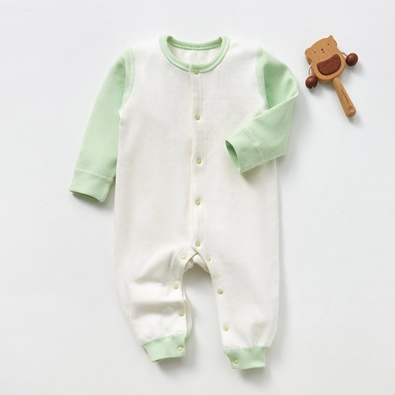Riecok Newborn Baby Boys Girls Clothes Long Sleeve Round Neck Solid Color Onesie Newborn Baby Cotton Onesie Green 1Years