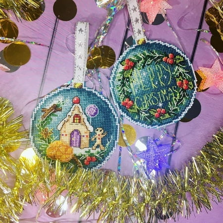 UPC: 4627167307894 | Plastic Canvas Counted Cross Stitch Kit Christmas Ball. Gingerbread House P-708 Needlework Easy Small Blue By MP Studia