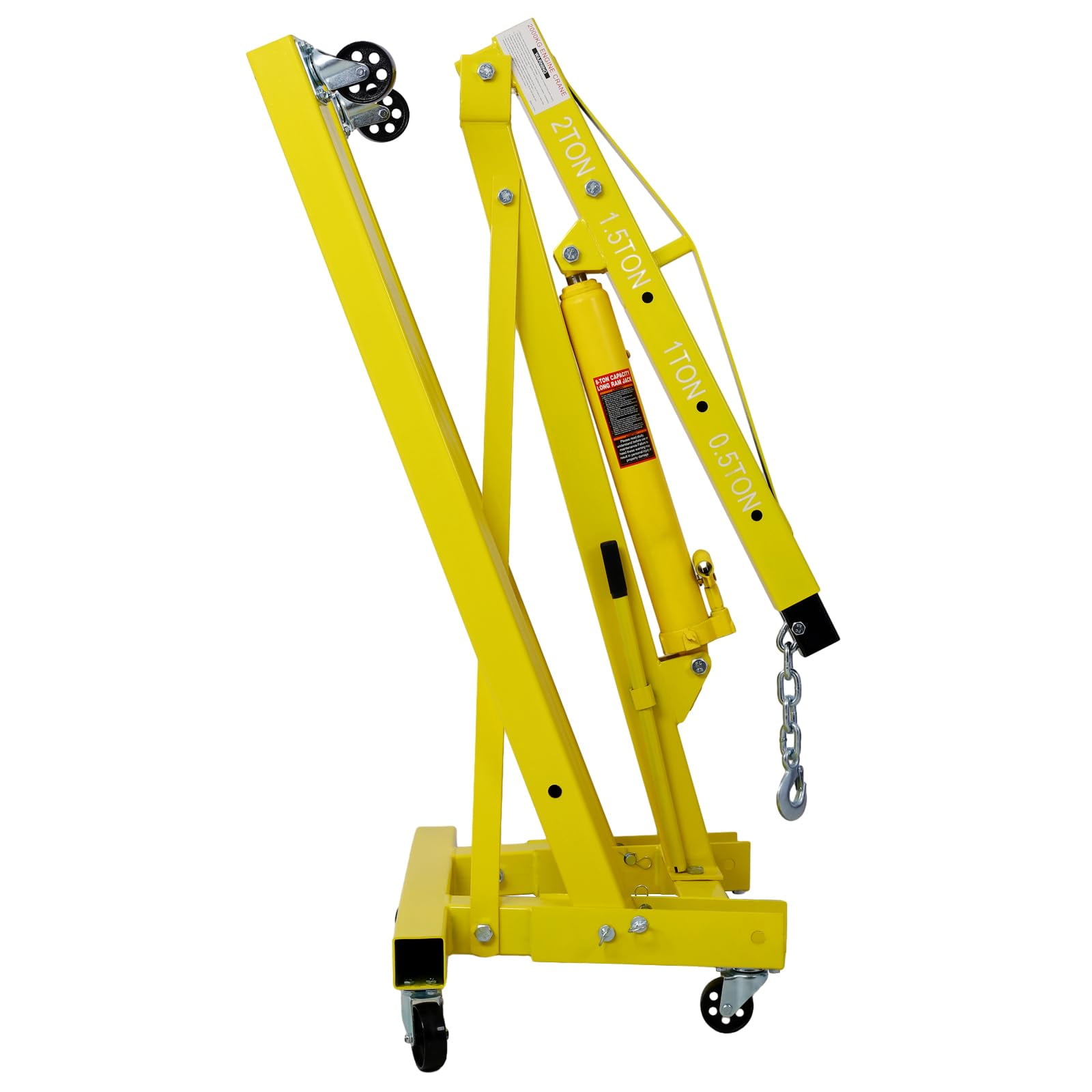 2 Ton(4000lbs) Folding Engine Hoist Cherry Picker, Shop Crane Hoist Lifter, Heavy Duty Steel with 6 Iron Caster Wheels