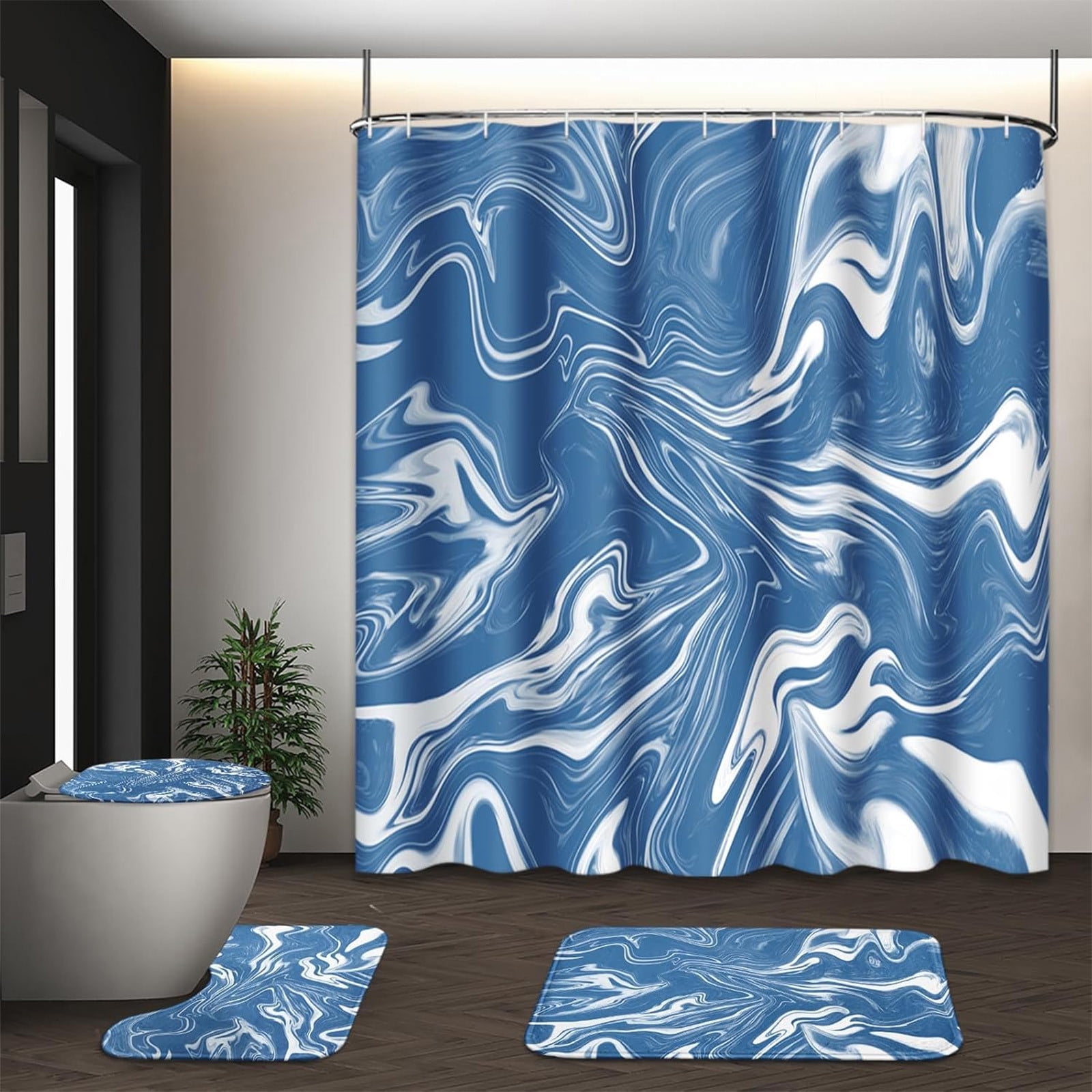 70x70 Inches Bathroom Decor 4 Pcs Shower Curtain Set With Rugs ColorfulMarbles Bathroom Set With AntiSlip Rug Toilet Lid Cover Bath Mat And 12 Hooks