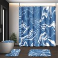 thumbnail image 6 of 4 Pcs Bathroom Decor Set Blue Shower Curtain 70x70 Inches Absorbent Non-Slip Bath Mats Toilet Lid Cover U Shape Rug with 12 Hooks, 6 of 6