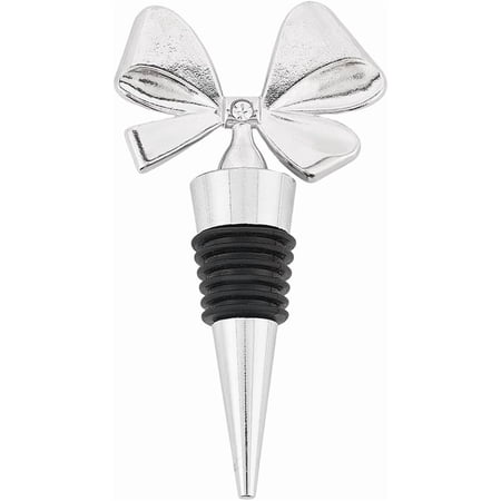 Bowknot Bottle Stopper Bow Tie Silver Metal Silicone Reusable Wine Champagne Glass Toppers Pump Decor for Men and Women Holiday Housewarming Christmas Wedding Party