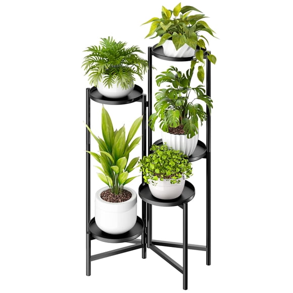 Bamworld Stand Indoor Outdoor Foldable 5 Tier Metal Plant for Multiple Plants, Corner Tiered Heavy Duty Plant Shelf for Patio Garden Balcon