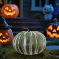thumbnail image 6 of Large Artificial Pumpkins, Realistic Pumpkin for Fall Decor, Natural Striped Vine Pumpkin Ornament, Halloween Thanksgiving Table Display, Harvest Holiday Decorative Statue, 6.69×5.51 in,Green, 6 of 6
