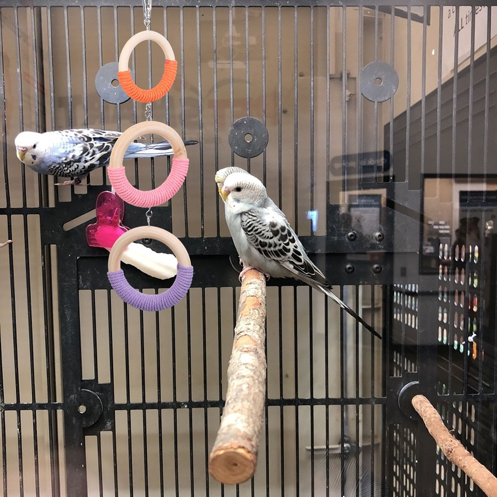 OULII Natural Cotton Rope Bird Swing for Parrots and Cockatiels - Multifunctional Cage Accessory for Pet Birds