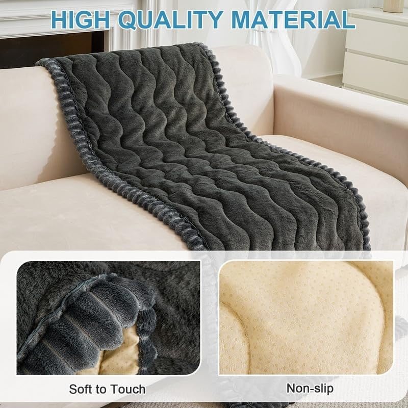 Topchances Fuzzy Couch Covers, Faux Mink Wavy Sofa Slipcover Mat for Pets,  Anti-Slip Furniture Protector Pet Bed Mat for Dogs Cats (Dark Gray, 28''x59'')