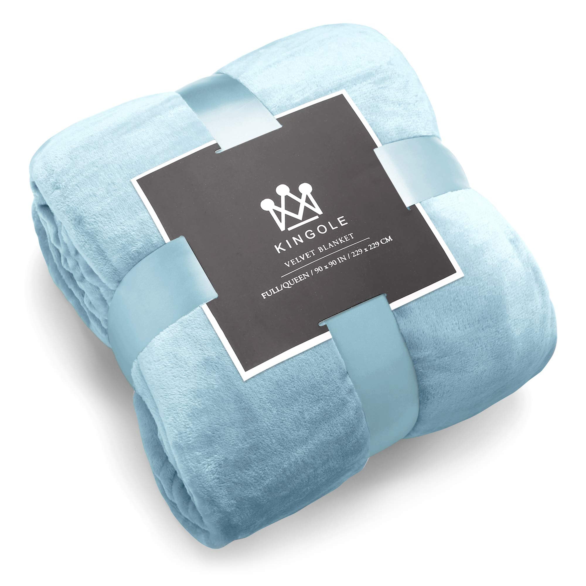 Kingole Flannel Fleece Microfiber Throw Blanket Luxury Light Blue Queen Size Lightweight Cozy Couch Bed Super Soft and Warm Plush Solid Color 350GSM 90 x 90 inches Walmart