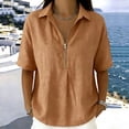 thumbnail image 4 of cfhntfmh Womens Tops Summer Half Sleeve Collared V Neck T-Shirts Zipper Loose Casual Workout Shirts Solid Color Clothes, 4 of 6