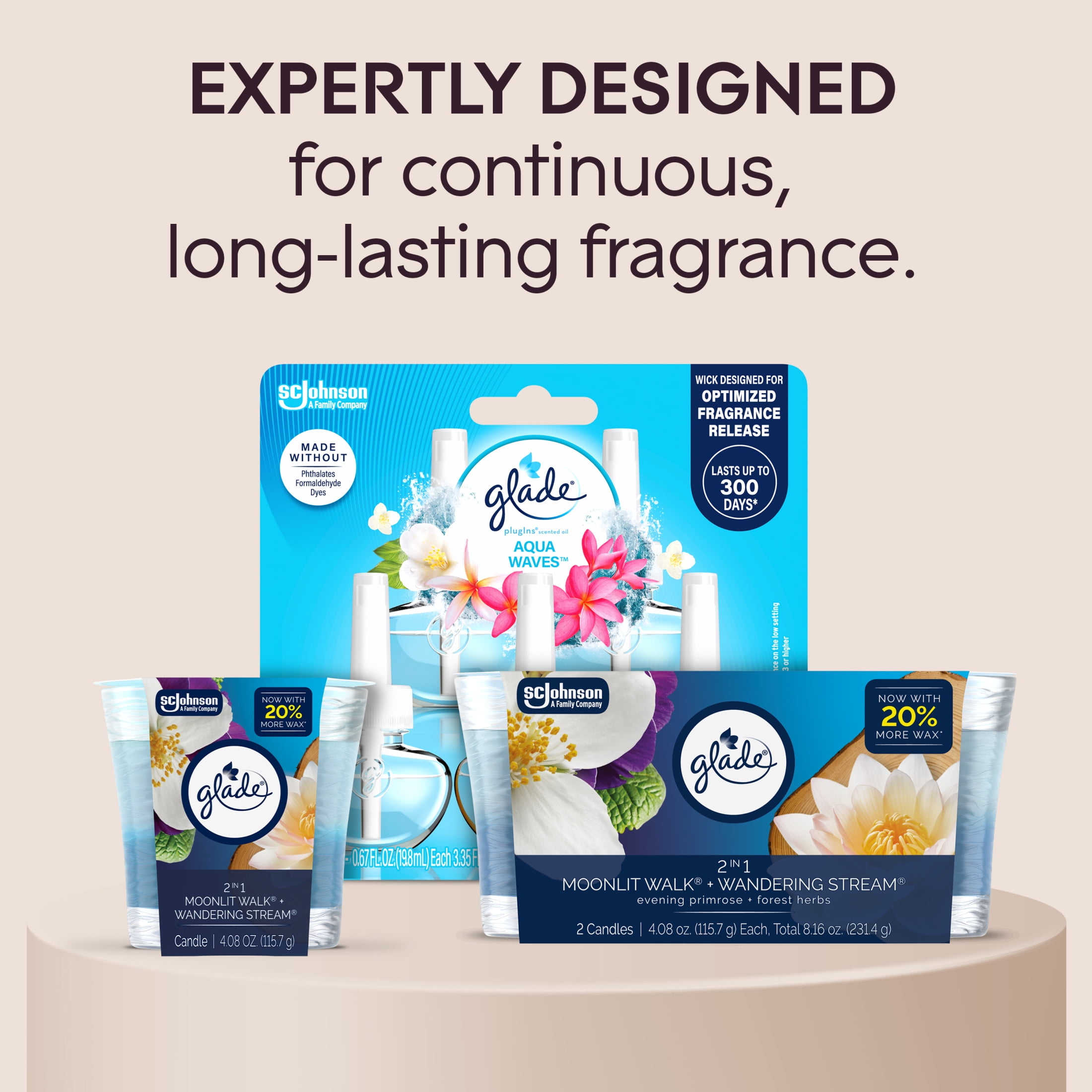 Glade 2in1 Single Wick Candles, Moonlit Walk + Wandering Stream, 8.16 oz, 2 Count