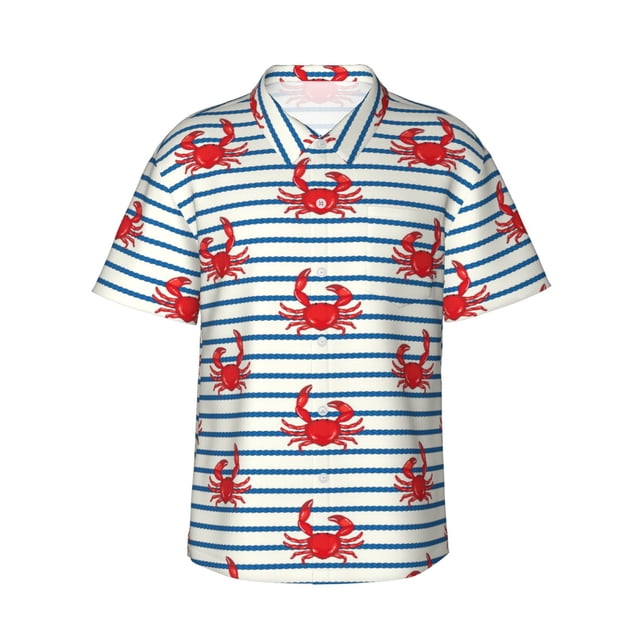 Kdxio Mignons Crabes Rouges avec Imprimé Nautique Chemises Hawaïennes pour Hommes Femmes, Été Hawaïen Manches Courtes Décontracté Coupe Ample Boutonnée, Petit