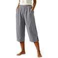 thumbnail image 2 of Aboser Cotton Capri Pants for Women Wide Leg Lounging Pants Summer Casual Straight Leg Capris Lightweight Elastic Waist Cropped Trousers with Pockets, 2 of 7
