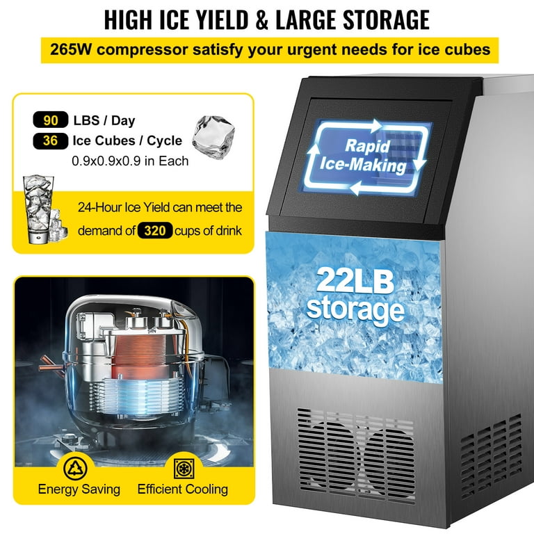 VEVOR Commercial Ice Maker 90lbs/24h with 22 lbs Storage 4x9 Cubes  Commercial Ice Machine 110V Automatic Ice Machine