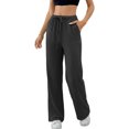 thumbnail image 6 of JUUNthy Wide Leg Pants for Womens, Drawstring Loose Fit Lightweight Casual Lounge Trousers with Pockets Brown S, 6 of 15