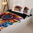 thumbnail image 3 of Manfei Ink Love Zipper Full Size Comforter Sets with Fitted Sheet and 2 Pillowcases, Graffiti Rainbow Sunflower Zipper Bedding Set, Cream Orange, Black Reversible, 4-Piece, 3 of 7