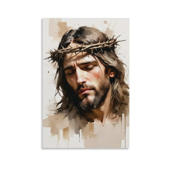 Jesus Christ Wall Art Jesus Wearing Crown of Thorns Poster Easter Decoration Print Wall Art Poster Gifts Bedroom Prints Home Decor Hanging Picture Canvas Painting Posters 12x18inch(30x45cm)