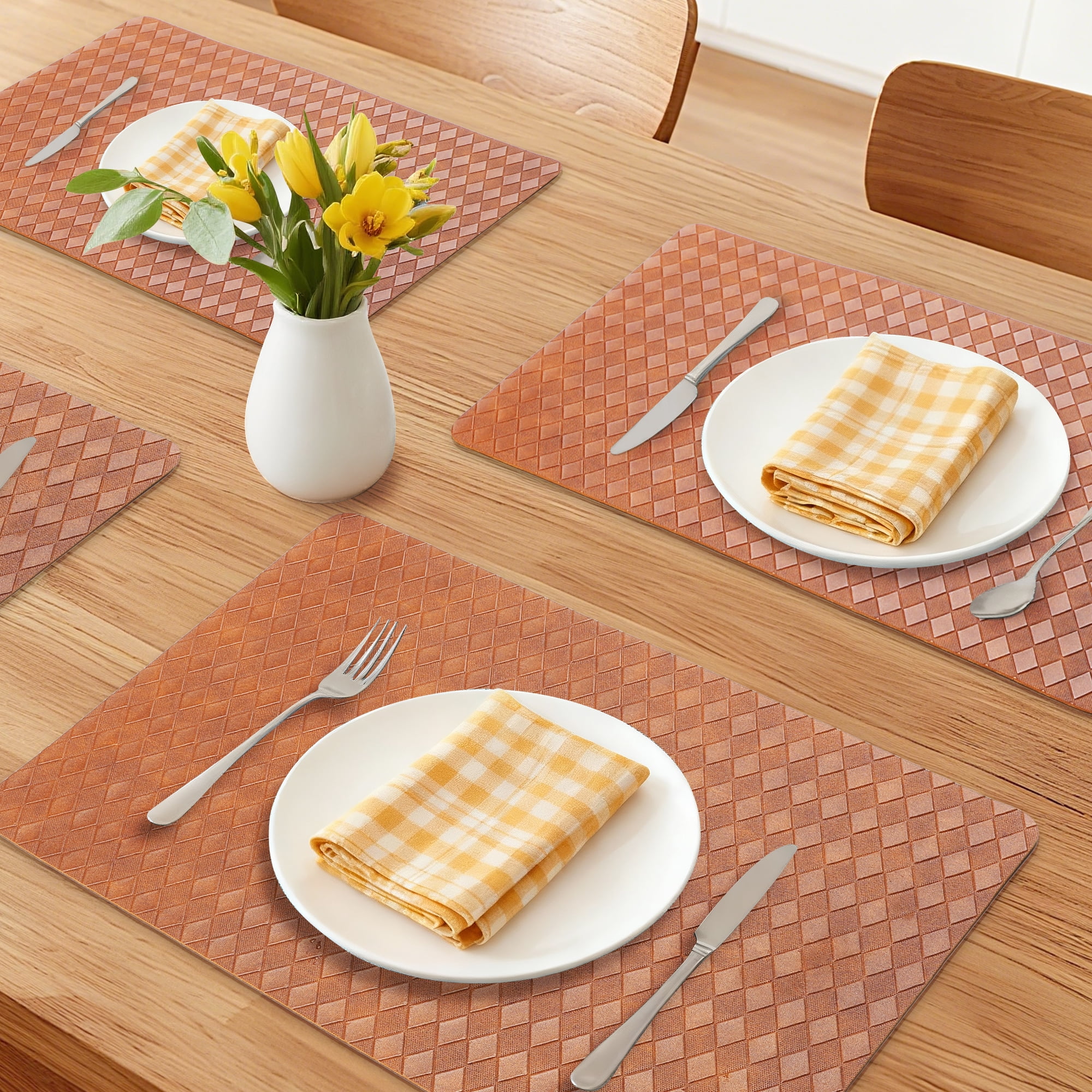 Unique Bargains Set of 6 Leather Placemats for Kitchen Dining Table Light Brown