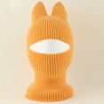 thumbnail image 2 of SuTry Kids Hat Solid Color Cute Cat Ear Knit Warm Face Cover Childrens Winter Fleece-Lined Hood Breathable Cold Weather Hat(Yellow,4-12 Years), 2 of 5