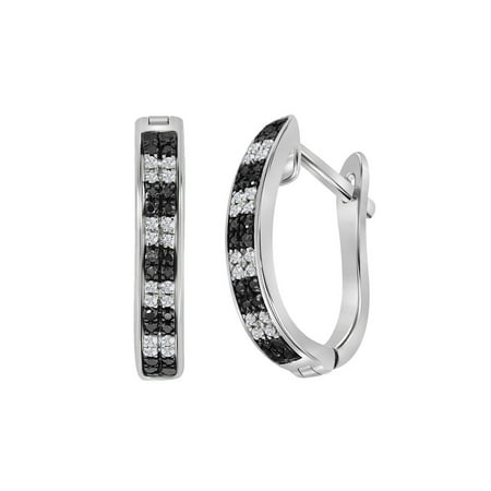 Sterling Silver Enhanced Black And White Diamond Hoop Sterling Silver Enhanced Black And White Diamond Hoop