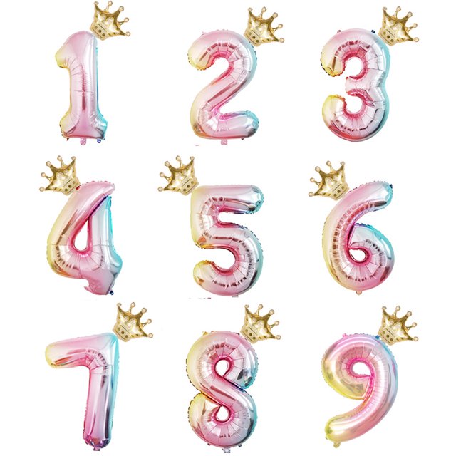 Figuras de helio Air Digit0 de 32 pulgadas para niños, 1, 2, 3, 4, 5, 6, 7, 8, 9, gran número de corona, globos de aluminio, decoraciones para fiestas de cumpleaños(style 15 number 5