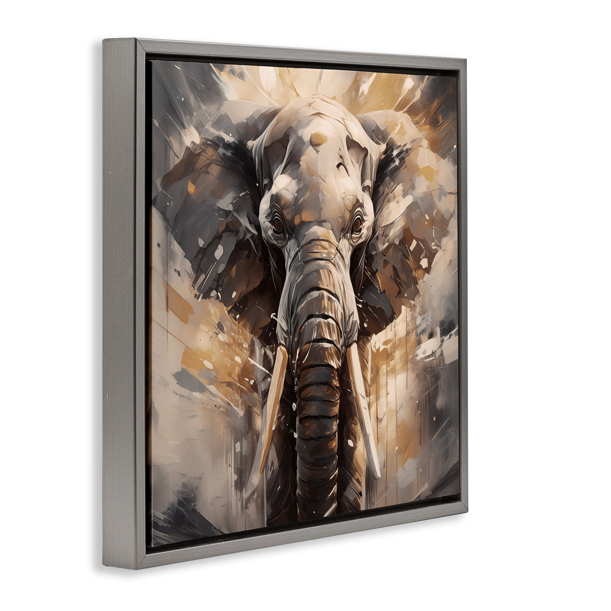 Stupell Industries Modern Splatter Elephant Animals Painting Gray Floater Framed Canvas Art Print Wall Art, 25 x 25