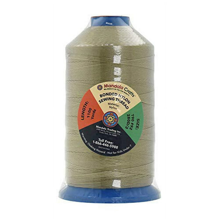 Mandala Crafts Bonded Nylon Thread for Sewing Leather, Upholstery, Jeans  and Weaving Hair; Heavy-Duty (T90 #92 280D/3, Beige)
