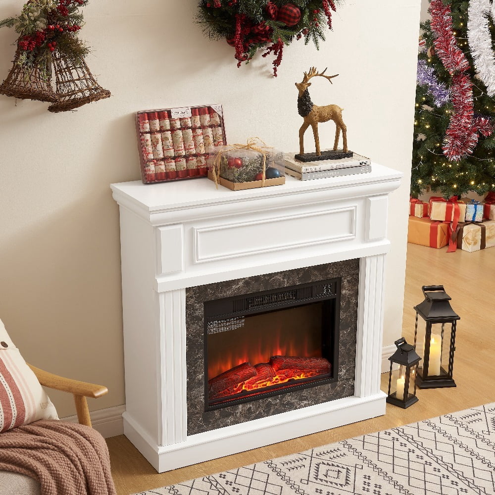 Avger Electric Fireplace with Mantel, 23" Insert, Adjustable Flame, Remote Control, White