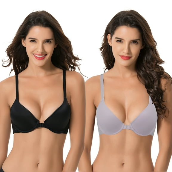Curve Muse Women's Plus Size Full Coverage Underwire Front Close Bras-2PK-BLACK,MAUVE-34B