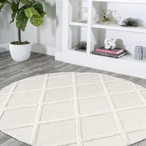 JONATHAN Y IBIZA 5' Round Area Rug, Salines Diamond Trellis - Ivory, IBZ101D-5R