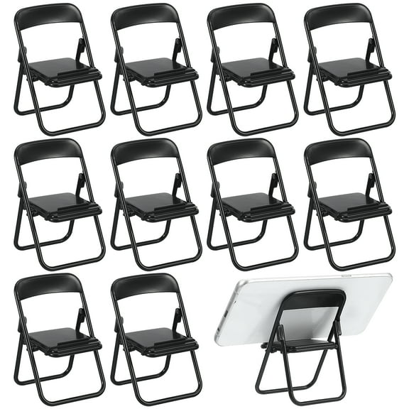 12 Pcs Folding Chair Foldable Phone Stand Mini Holder Chairs Toy Toys Work Black