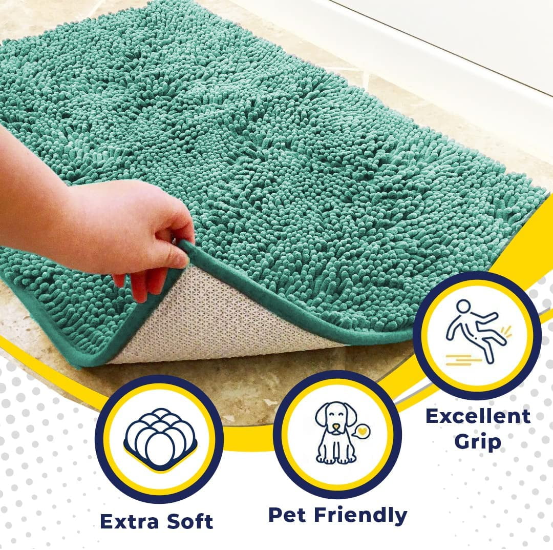 Muddy Mat® | Super Absorbent Door Mat Indoor, Microfiber Quick Dry Chenille Entryway Rug, Non-Slip Front Door Mat, Indoor Mats for Entryway, Machine Washable Pet Rug, Seafoam Green 48"x60"