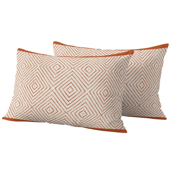 Red Lattice Geometric Outdoor Waterproof Pillow Covers, Aesthetics Luxury Abstract Art Decorative Rectangle Throw Pillowcase Sofa Cushion Sham for Patio/Couch/Chair, 20"x12" 2 Pack