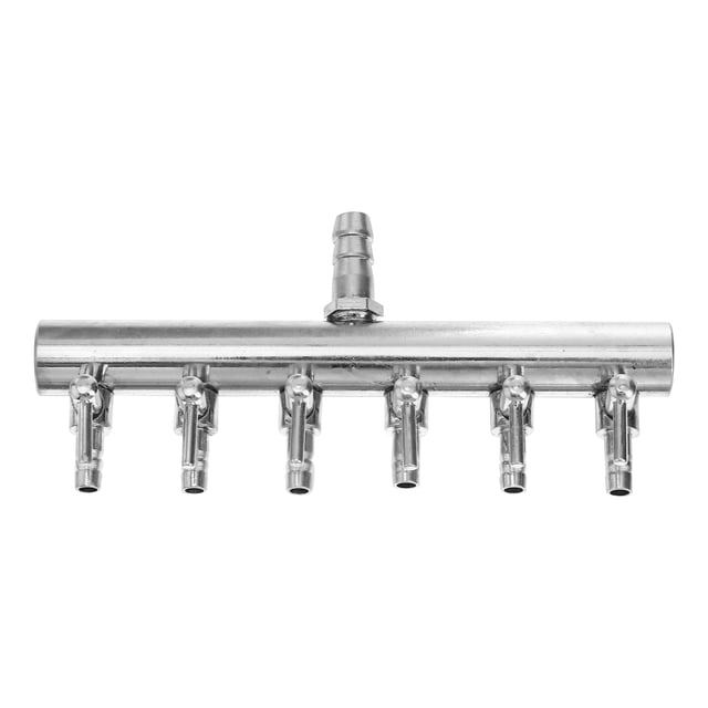 6 Ways 8 to 4MM Stainless Steel Aquarium Outlet Inline Air Pump Flow Lever Control Manifold Splitter Switch Tap Oxygen Tube Distributor Silver