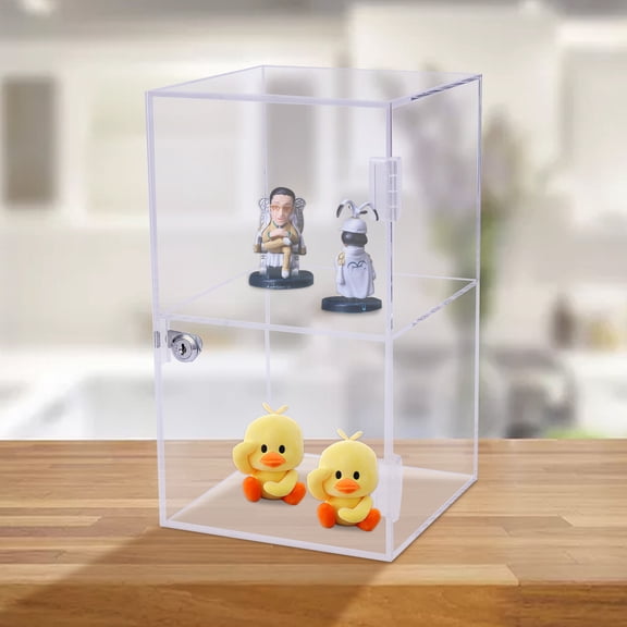 ToppiJoy Acrylic Display Shelf, Acrylic Display Case Tiered Display Stand Countertop Showcase with Lock for Dolls Toy Models Perfume Jewelry Clear