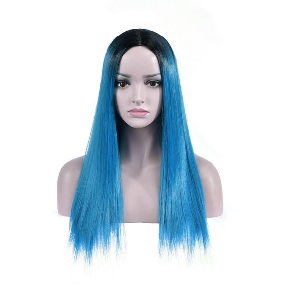 BERON Black to Dark Blue Long Straight Wig for Women Middle Part Cosplay Wig Party or Daily Use Wig Cap Included