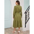thumbnail image 5 of Frontwalk Fall Dresses For Women 2024 Lapel Neck Button Long Sleeve Dress Belted A-Line Flowy Rufflee Maxi Shirt Dress Casual Long Sundress Army Green XXL, 5 of 9