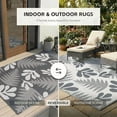 thumbnail image 3 of 4x6ft Outdoor Rug, Reversible Plastic Patio Rug Waterproof, Indoor Outdoor Carpet Clearance, Portable Small Area Carpet for Patio Deck Balcony Pool RV Camping Beach Picnic, Grey Small Leaves, 3 of 6