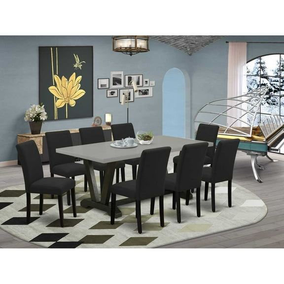 East West Furniture 9-Piece Kitchen Table Set Includes 8 Modern Chairs with Upholstered Seat and High Back and a Rectangular Modern Rectangular Dining Table - Black Finish