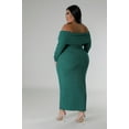thumbnail image 3 of Saronite Solid Off Shoulders Neck Strapless Long Sleeve Stretch Dress, Green (Women's Plus), 3 of 4
