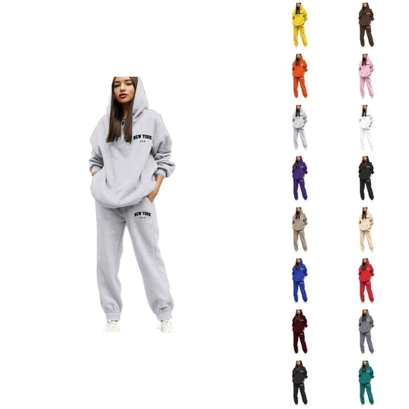 New York Sweat Suits for Womens 2 Piece 2026 Fall Winter Trendy Hoodie and Jogger Sweatpants Matching Set Streetwear