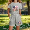 thumbnail image 5 of Boys Girls 4th Of July Outfits Crew Neck Short Sleeve Tees Elastic Waist Shorts Flag Print Casual 2 Piece Set (11-12 Years, Gray), 5 of 5