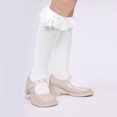 thumbnail image 3 of GOOHOCHY 2 pares de calcetines con volantes para mujer, calcetines largos de encaje con lazos, calcetines con volantes para niñas, calcetines altos con lazo, lindas medias blancas para mujer., 3 of 8