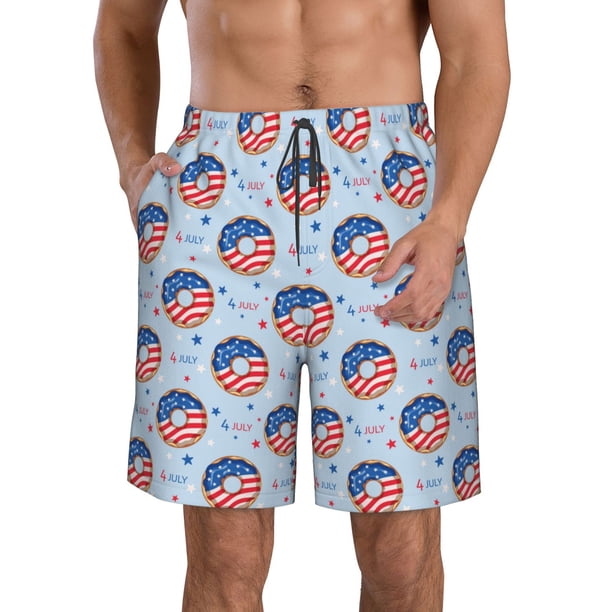 Balery Donut with the USA Fag Traje de Baño Estilo Hawaiano para Hombre, Shorts de Secado Rápido con Bolsillos-Small